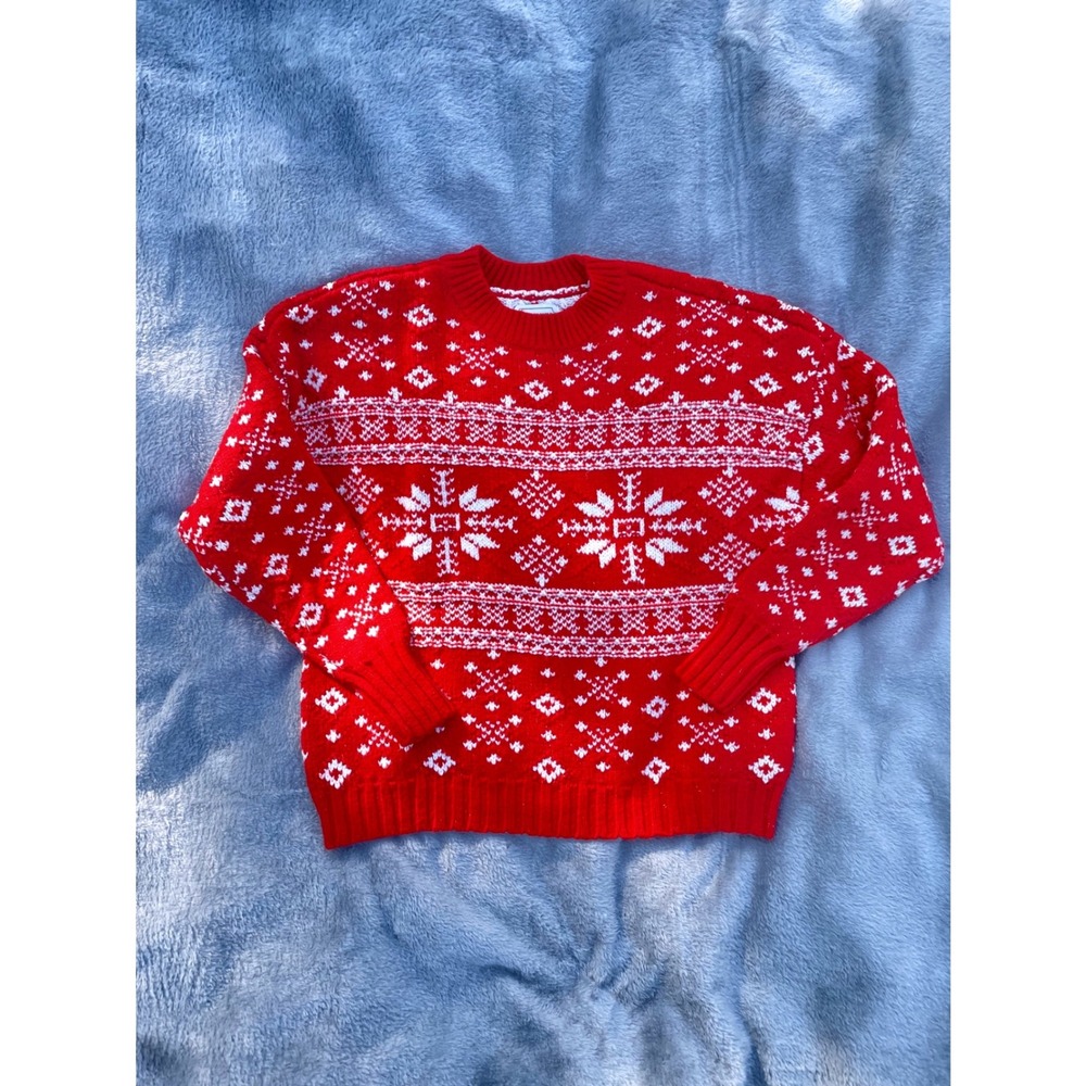 American Eagle Red‎ Snowflake Fair Isle Knit Sweater XS Y2K Winter